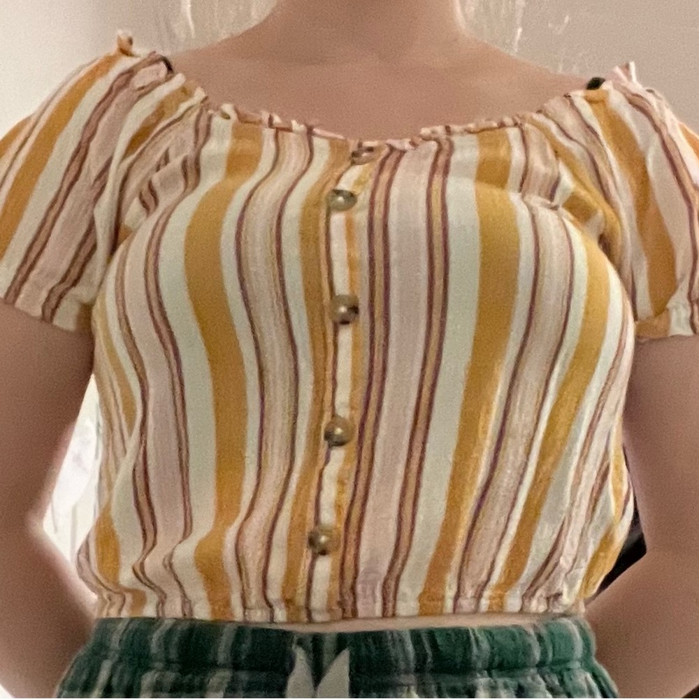 Aeropostle Orange, Pink and White Vertical Striped Summer Shirt Size S